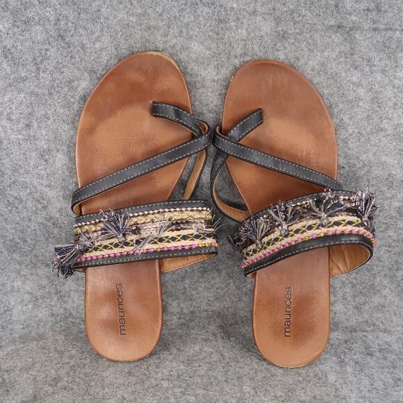 Maurices Shoes Womens 8 Sandals Slip On Toe Ring Slide Boho Tassel Comfort Flats - Picture 5 of 11